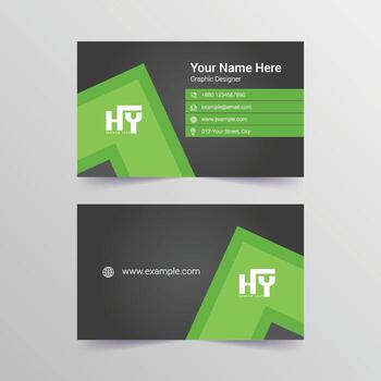 Green business card template with triangle and square shapes vector