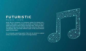 Blue futuristic music icon concept with polygon node connected dots and neon effect vector