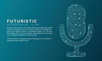 Blue futuristic microphone concept with polygon node connected dots and neon effect vector