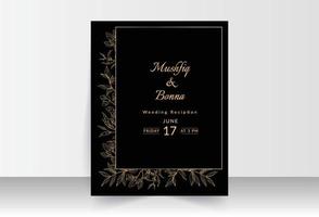 Random golden leaves and box frame weeding card vector