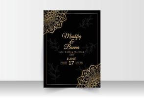 Golden Wedding card with black background and mandala vector