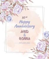 Blue and brown rose anniversary card with watercolor background vector