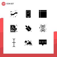9 signos universales de glifos sólidos símbolos de archivos de seguridad elementos de diseño de vectores editables de artículos para el hogar de errores de iphone
