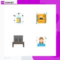Set of 4 Vector Flat Icons on Grid for alcohol interior applicant id avatar Editable Vector Design Elements