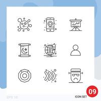 conjunto de 9 iconos de interfaz de usuario modernos símbolos signos para navegador invitación negocio ramadan éxito elementos de diseño vectorial editables vector