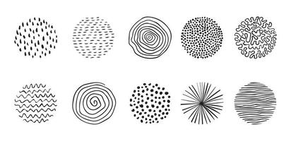 Set of doodle round patterns. Abstract shapes and design elements. Trendy pattern for poster, social media and other designs. Vector illustration.