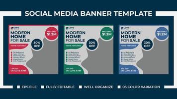 Plantilla de banner de anuncios de redes sociales de venta de casas modernas vector