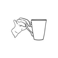 icono de la mano sosteniendo una taza de café, arte lineal de la mano sosteniendo una taza de café vector