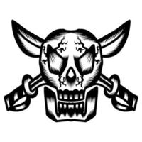 Scary grinning skull with sword isolated on transparant background vector