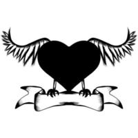 corazón de marco de ilustración vectorial abstracto con alas y banner. diseño para tatuaje o camiseta estampada vector