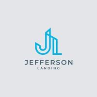 jl logotipo inicial nombre de la empresa color azul diseño swoosh, aislado sobre fondo blanco vector