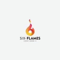 letter 6 fire logo design gradient color vector