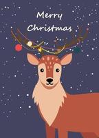 Christmas greeting card with reindeer on it, new year eve card vector