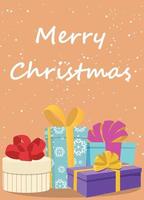 Christmas greeting card with gifts on it, new year eve card vector