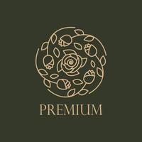 logotipo de la naturaleza con flores doradas en círculo, logotipo floral o plano, logotipo vectorial premium vector