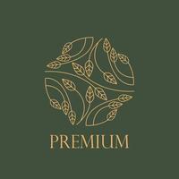 Golden logo with green background, floral or flat logo, nature logo, vector pro