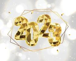 2023 texto dorado en 3d, banner de año nuevo, tarjeta de felicitación de feliz año nuevo, vector pro