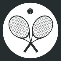 Flat vector silhouette illustration. Hand drawn tennis rackets and a ball for logo.