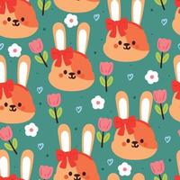 seamless pattern cartoon bunny and flower. cute animal wallpaper for textile, gift wrap paper vector