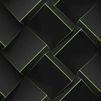 Dark seamless geometric pattern. Realistic 3d cubes with thin green lines. Vector template for wallpapers, textile, fabric, wrapping paper, backgrounds. Texture with volume extrude effect.