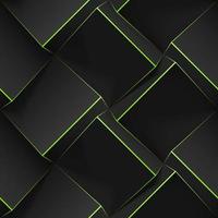 Dark seamless geometric pattern. Realistic 3d cubes with thin green lines. Vector template for wallpapers, textile, fabric, wrapping paper, backgrounds. Texture with volume extrude effect.