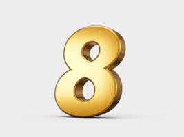 Golden metallic Number 8 Eight, White background 3d illustration photo