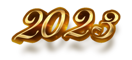 feliz año nuevo 2023 celebración víspera dorado brillante fuentes de texto png