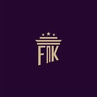 diseño de logotipo de monograma inicial fk para abogados de bufete de abogados con imagen de vector de pilar