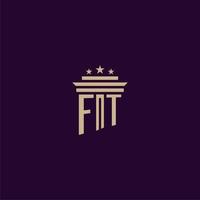 FT initial monogram logo design for lawfirm lawyers with pillar vector image