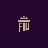 FW initial monogram logo design for lawfirm lawyers with pillar vector image