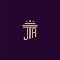 JA initial monogram logo design for lawfirm lawyers with pillar vector image