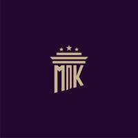 MK initial monogram logo design for lawfirm lawyers with pillar vector image