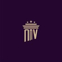 NV initial monogram logo design for lawfirm lawyers with pillar vector image