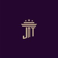 diseño de logotipo de monograma inicial jt para abogados de bufete de abogados con imagen de vector de pilar