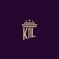 kl diseño de logotipo de monograma inicial para abogados de bufete de abogados con imagen de vector de pilar
