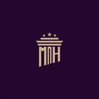 MH initial monogram logo design for lawfirm lawyers with pillar vector image