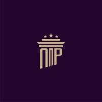 NP initial monogram logo design for lawfirm lawyers with pillar vector image