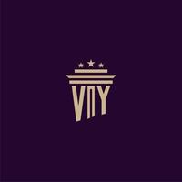 VY initial monogram logo design for lawfirm lawyers with pillar vector image