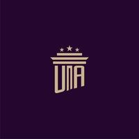 UA initial monogram logo design for lawfirm lawyers with pillar vector image