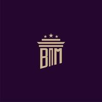 BM initial monogram logo design for lawfirm lawyers with pillar vector image