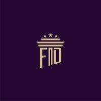 diseño de logotipo de monograma inicial fd para abogados de bufete de abogados con imagen de vector de pilar