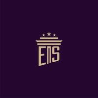 ES initial monogram logo design for lawfirm lawyers with pillar vector image