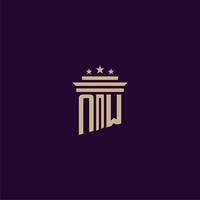 NW initial monogram logo design for lawfirm lawyers with pillar vector image