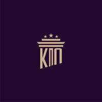 kn diseño de logotipo de monograma inicial para abogados de bufete de abogados con imagen de vector de pilar