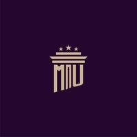 MU initial monogram logo design for lawfirm lawyers with pillar vector image