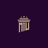 MW initial monogram logo design for lawfirm lawyers with pillar vector image
