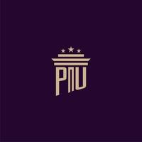 PU initial monogram logo design for lawfirm lawyers with pillar vector image