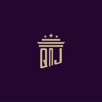 diseño de logotipo de monograma inicial qj para abogados de bufete de abogados con imagen de vector de pilar