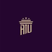 RU initial monogram logo design for lawfirm lawyers with pillar vector image