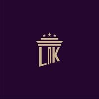 LK initial monogram logo design for lawfirm lawyers with pillar vector image